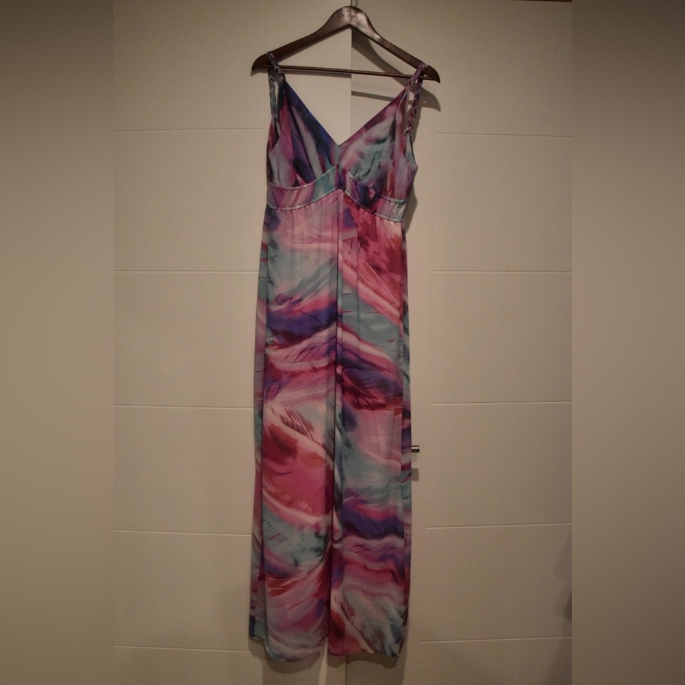 Watercolor Print Maxi Dress in Pink & Blue